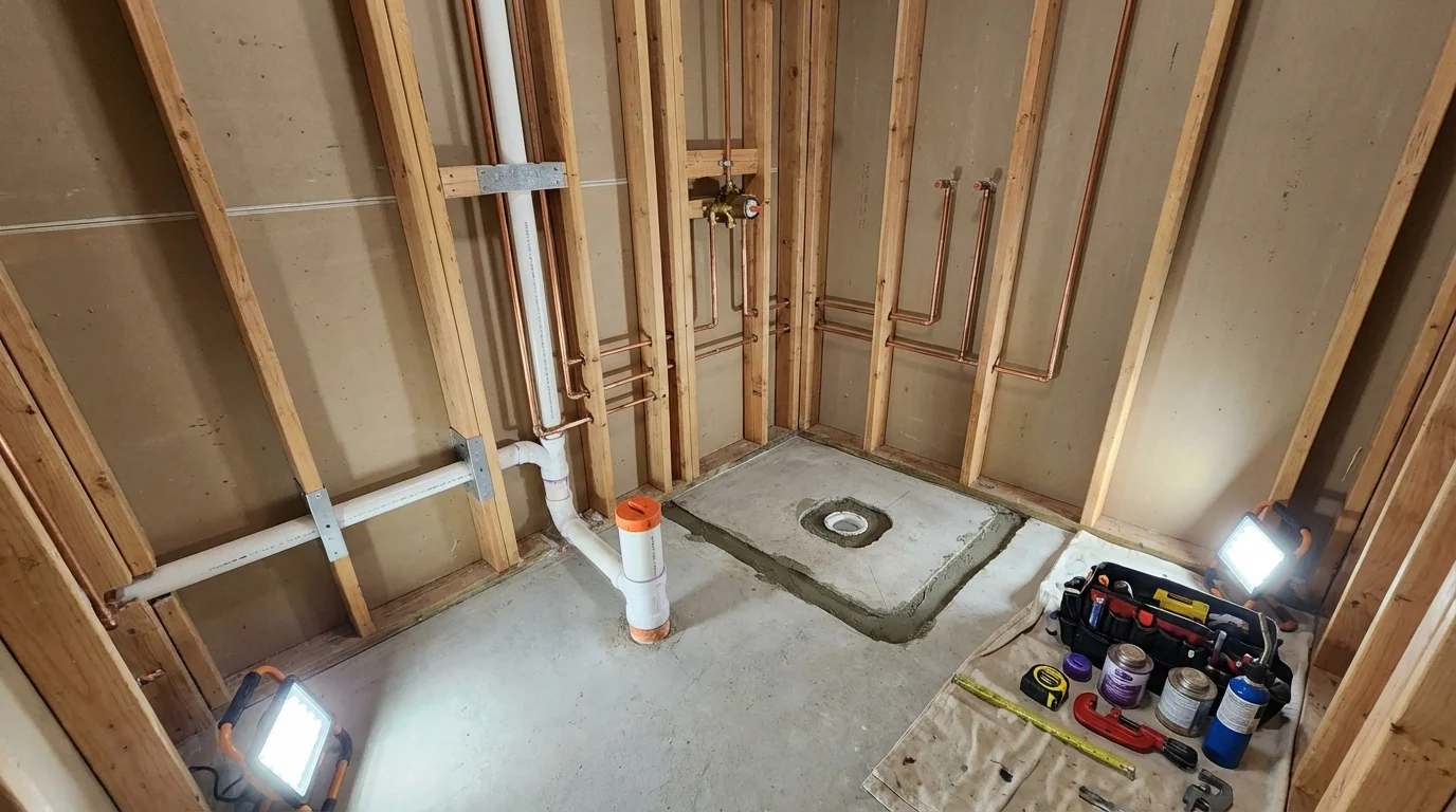 Bathroom rough-in plumbing during remodel by Johns Plumbing LLC in Jensen Beach