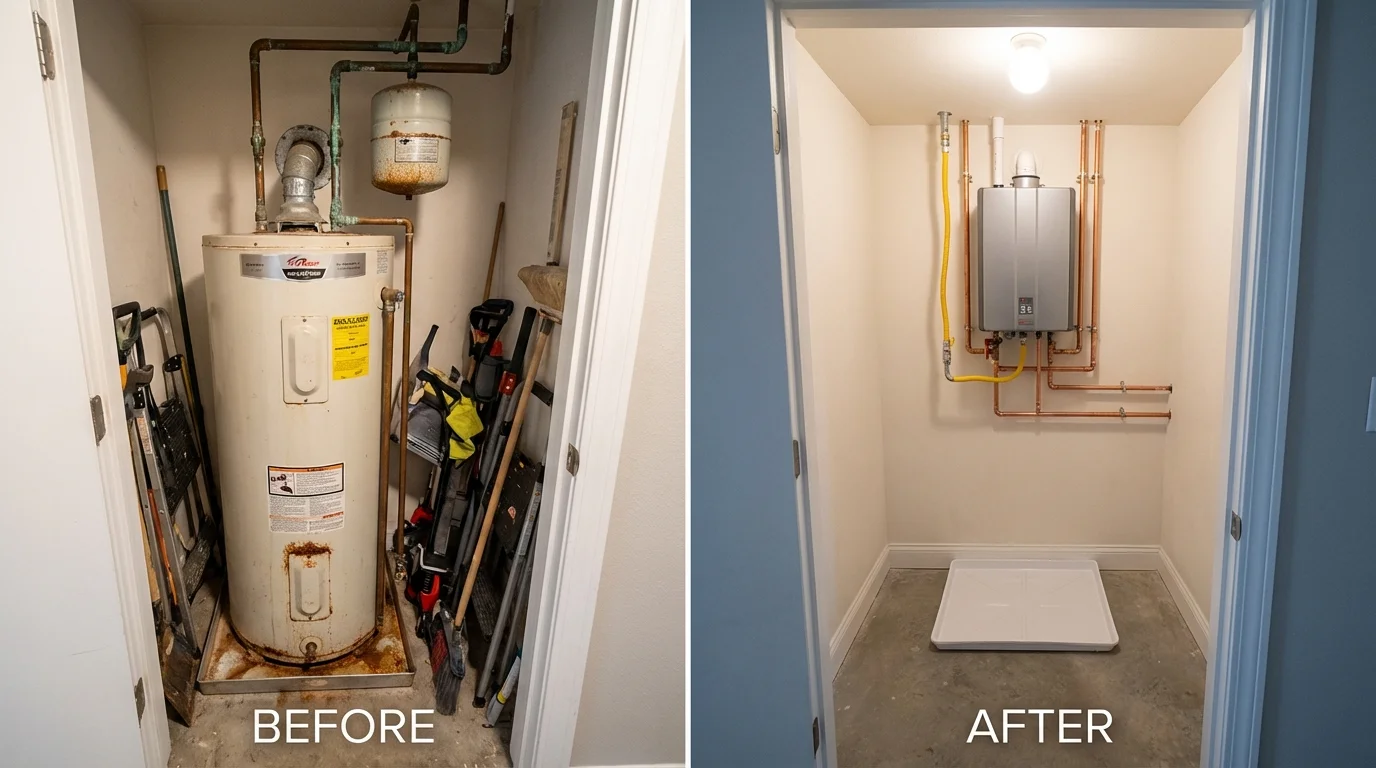 Tank water heater versus wall-mounted tankless unit comparison for Jensen Beach, FL homeowners