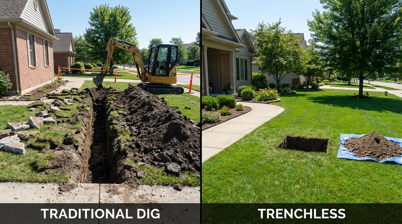 Trenchless sewer repair with minimal yard damage versus traditional excavation in Jensen Beach, FL